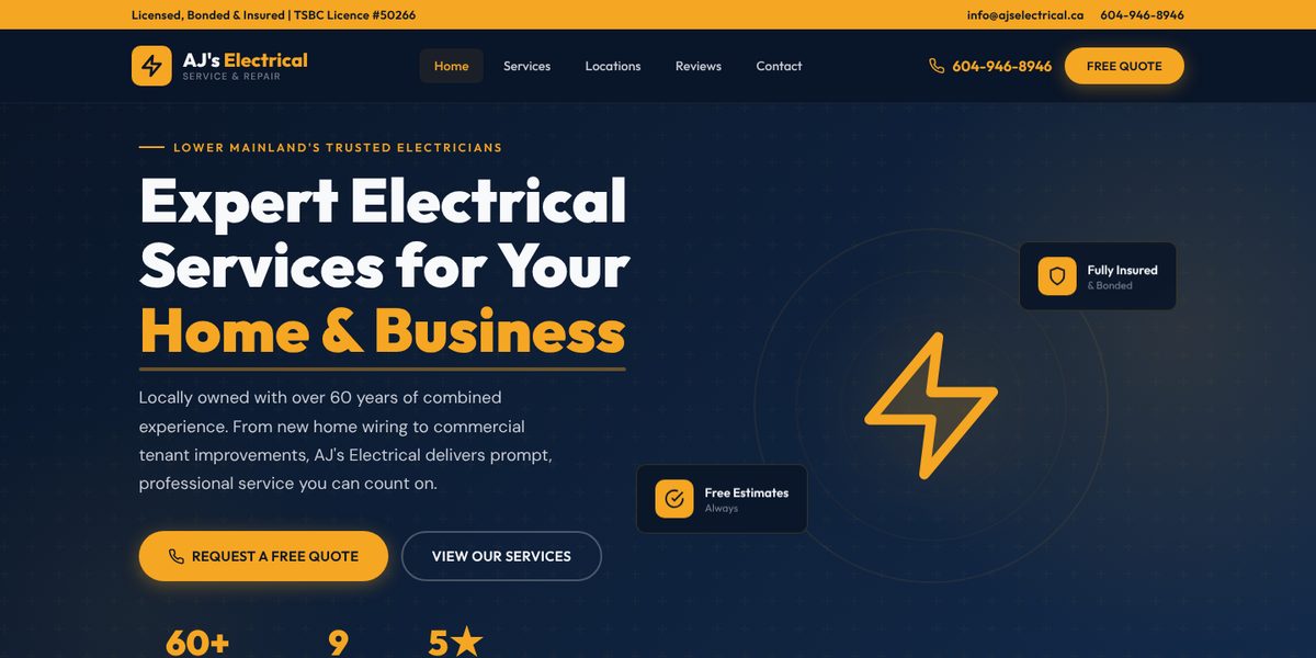 AJ's Electrical website design concept