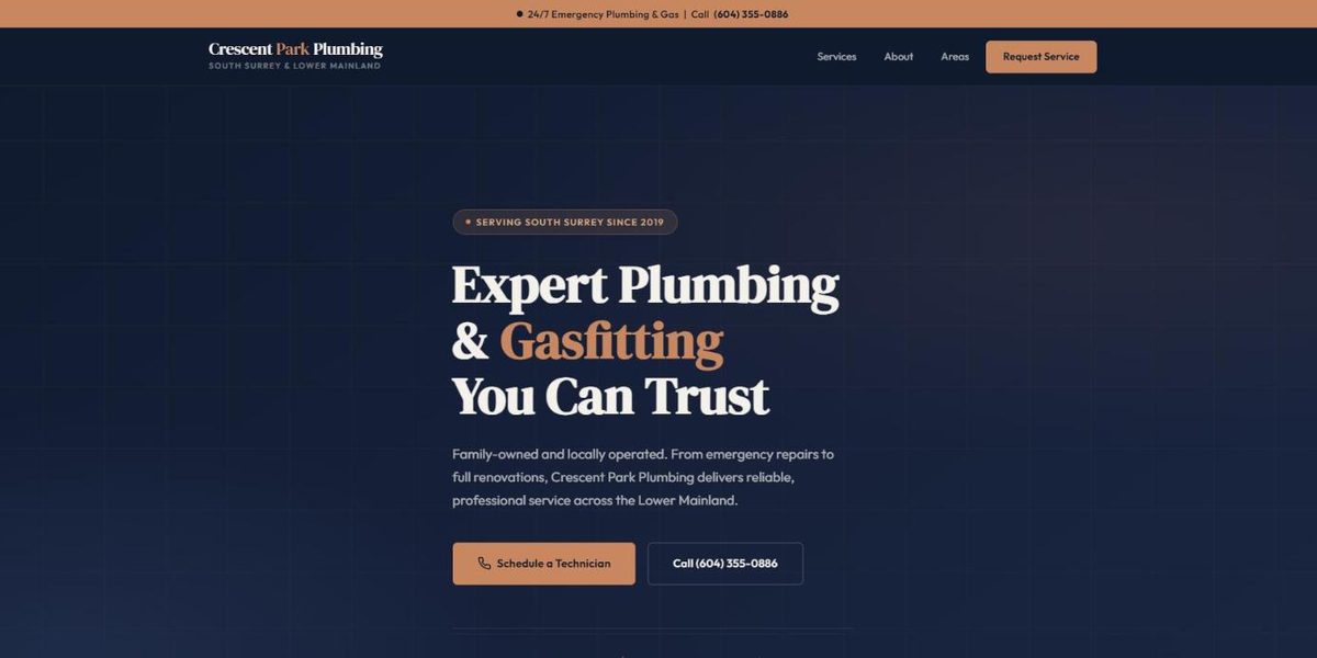 Crescent Park Plumbing website design concept