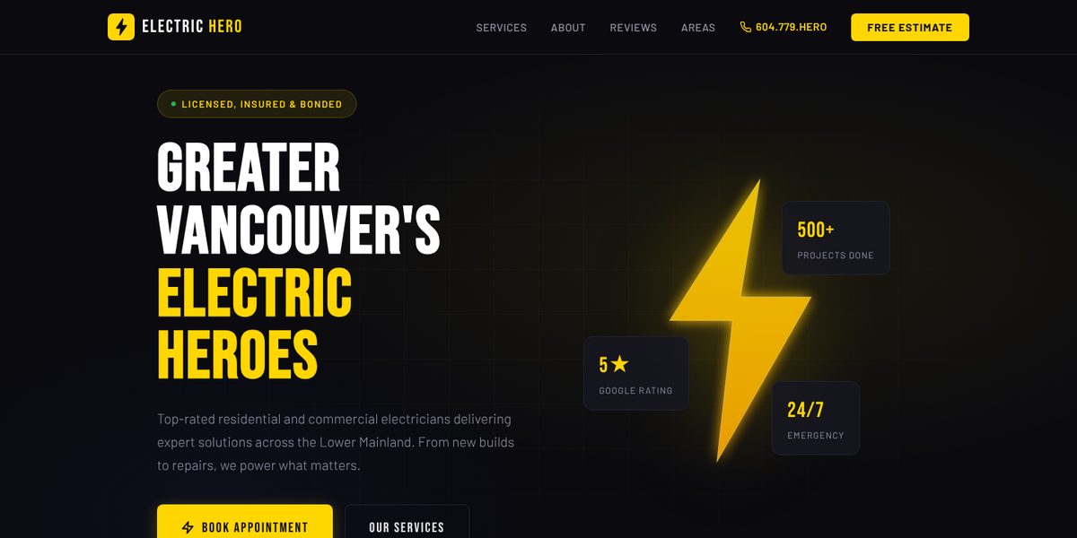 Electric Hero website design concept