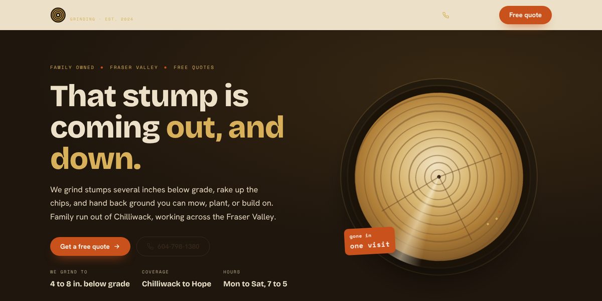 Fraser Valley Stump Grinding website design concept