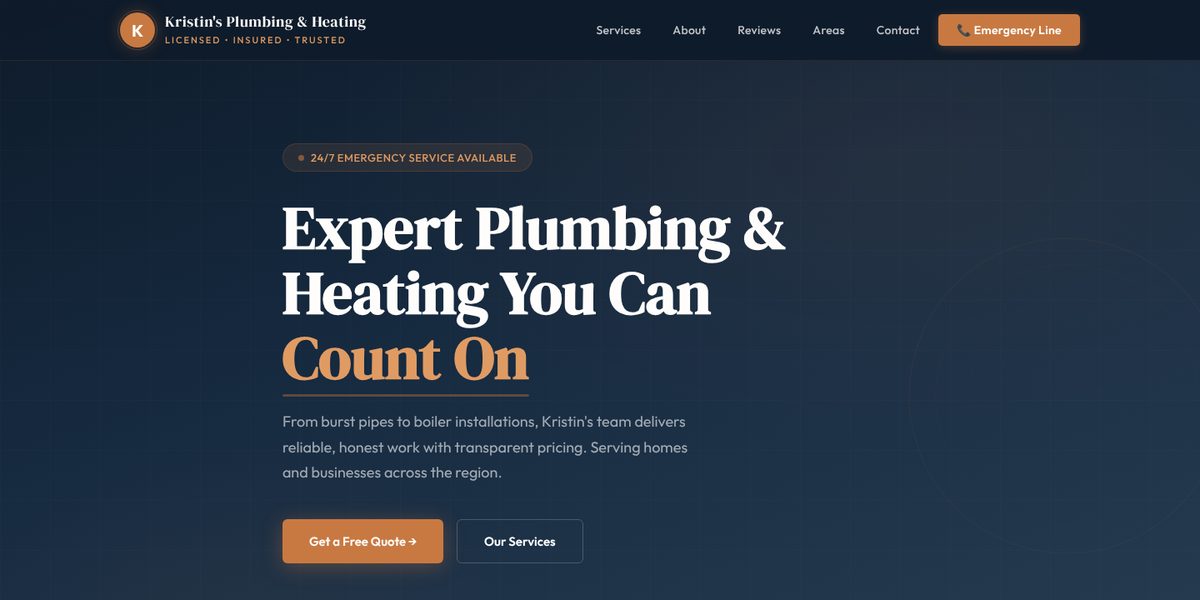 Kristin's Plumbing & Heating website design concept