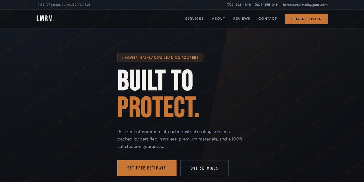 LMRM Roofing website design concept