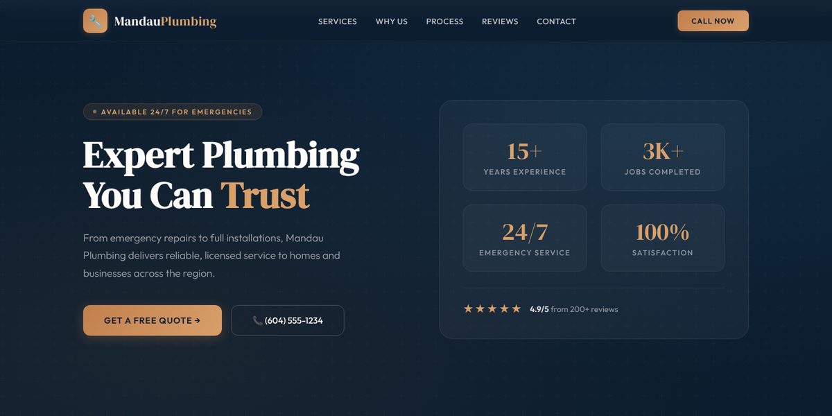 Mandau Plumbing website design concept