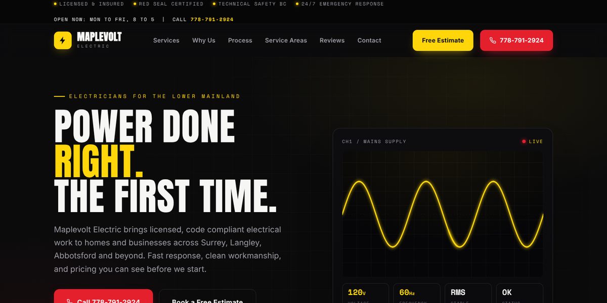 Maplevolt Electric website design concept