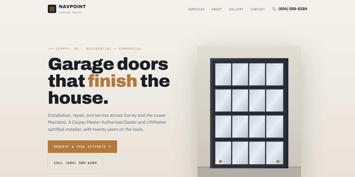 Navpoint Garage Doors website design concept