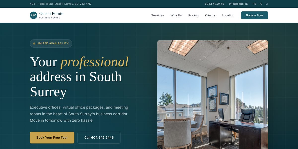 Ocean Pointe Business Centre website design concept