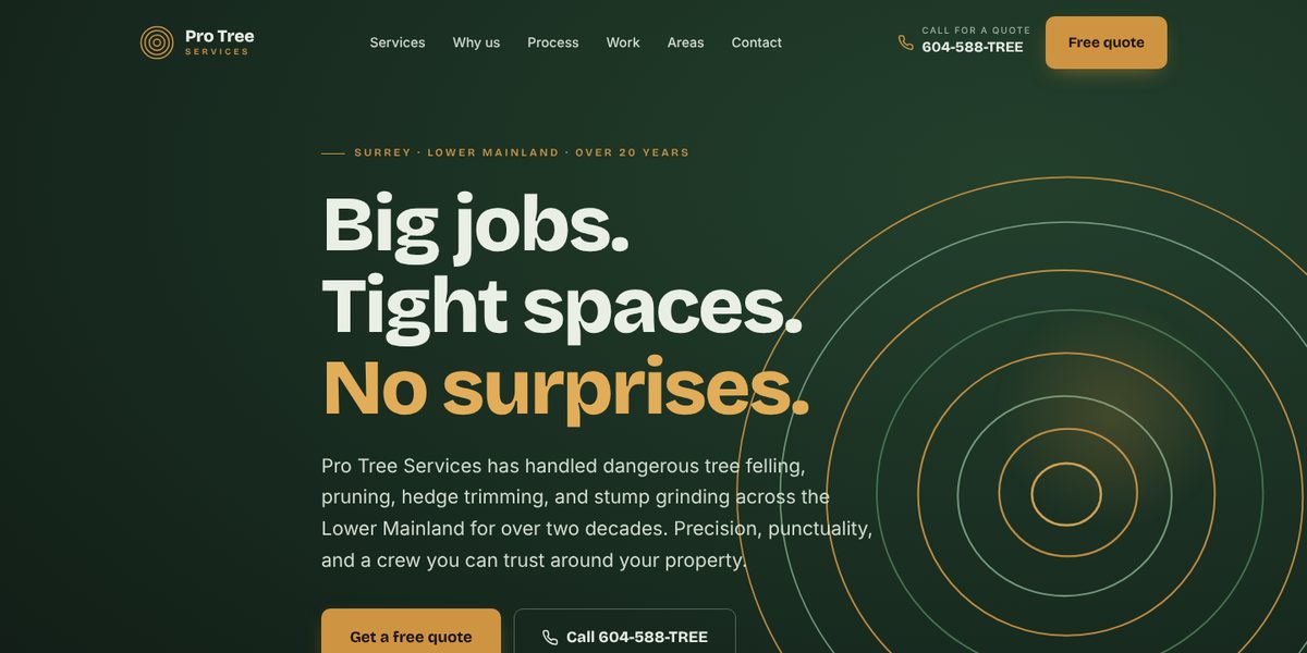 Pro Tree Services website design concept