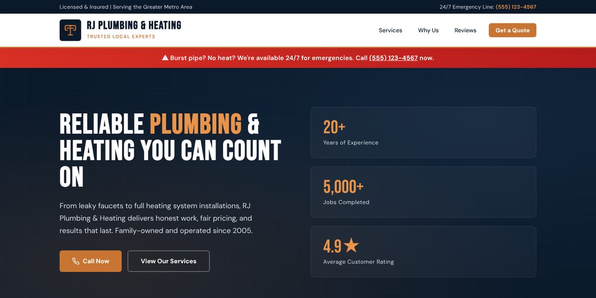 RJ Plumbing & Heating website design concept