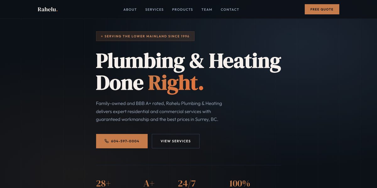 Rahelu Plumbing & Heating website design concept