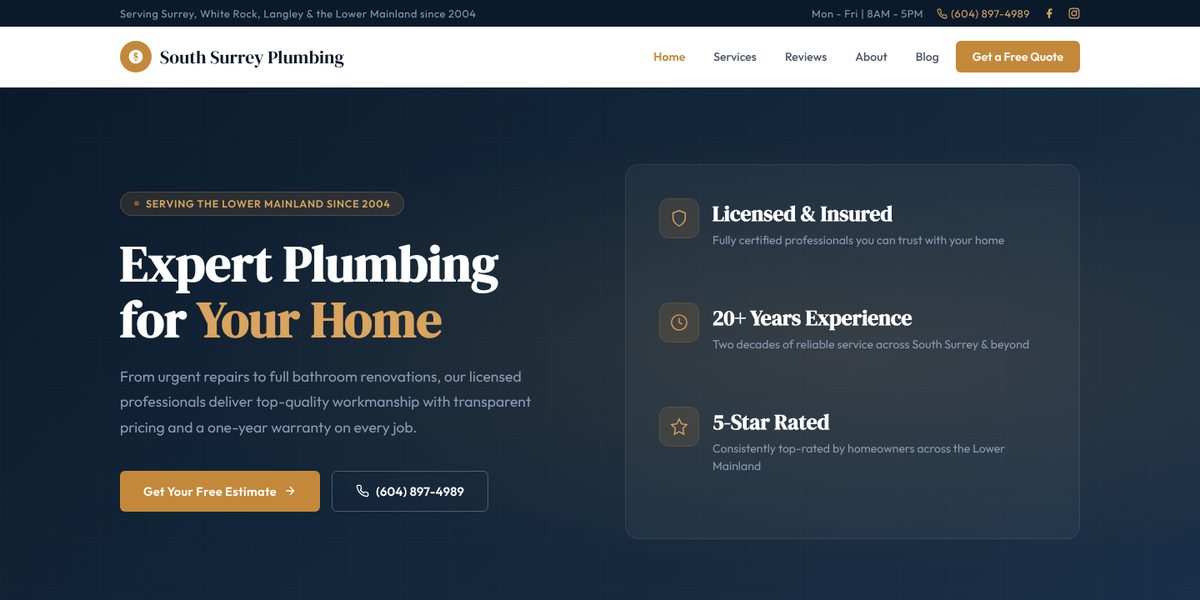 South Surrey Plumbing website design concept