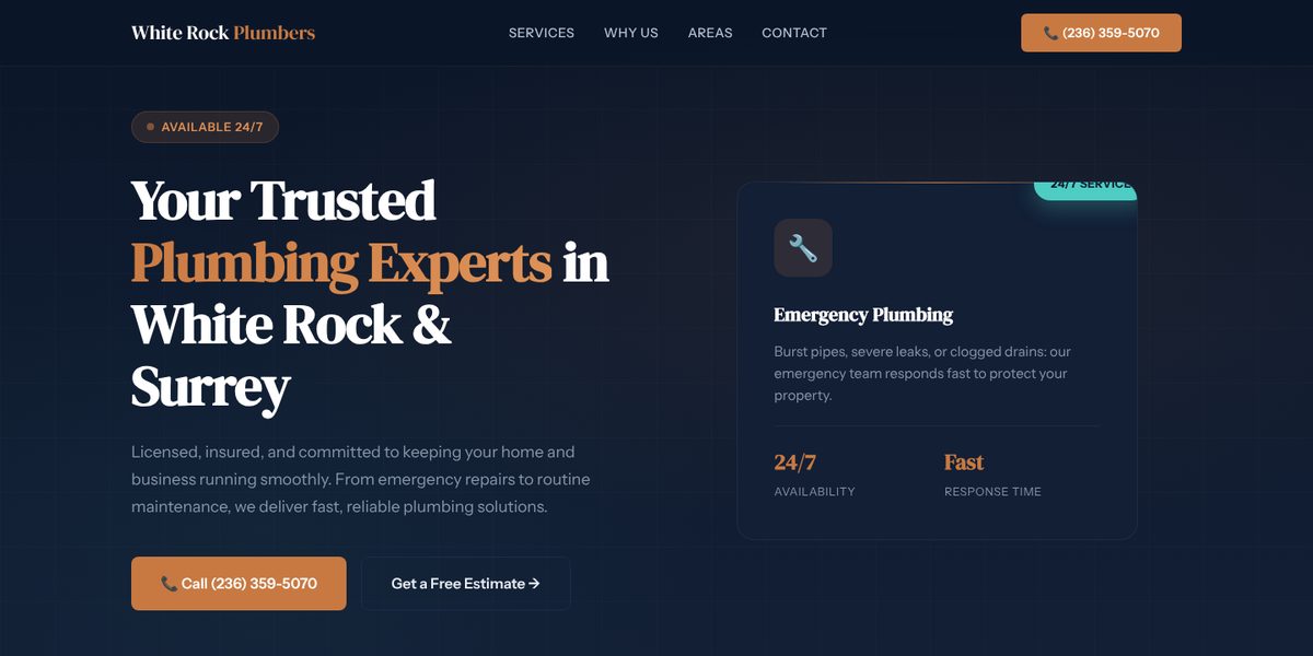 White Rock Plumbers website design concept
